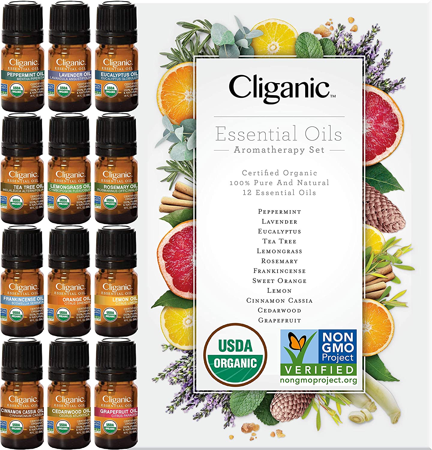 Cliganic Organic Aromatherapy Essential Oils Set (Top 12)
